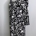 Loft Black & White Abstract Floral Print 3/4 Sleeves Casual Career Dress XS Photo 3