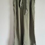 ZARA Paperbag Waist Wide Leg Pants Women’s L Olive Green Belted Cropped Relaxed Photo 0