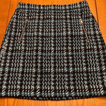 Loft  Navy Blue Wool Blend Houndstooth Tweed Zip Pocket Mini‎ Skirt Size 0 Photo 0