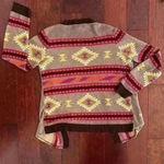 One World  Women’s Brown Geometric Aztec Open Front Cardigan Sweater Size S Photo 2