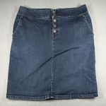 prAna Skirt Womens 14 Blue Denim Button Front Pencil Jean Organic Cotton Stretch Photo 0