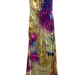 Wow! Prom & Pageant 100% Silk Formal Dress Sleeveless Gold Blue Y2K Size 4 Photo 2