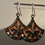 Colorful Southwestern Jeweled Dangle Earrings | Boho Multicolor | Pierced | 1.5” Orange Photo 0