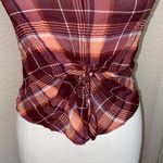 Lucky Brand  V-neck Sheer Plaid Tie Front T-shirt Burgundy & Pink Sz XS Photo 1