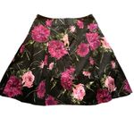 Talbots  Floral Skirt Black Pink Purple Cotton‎ Pleated Lined Back Zip Size 12P Photo 6