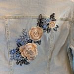 LuLaRoe Light Wash Stretchy Jean Jacket with Embroidered Flowers Size S Photo 6
