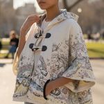 Hooded Cape Toggle Button Poncho Novelty Print Relaxed Fit Cozy reversible M Size M Photo 0