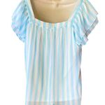 NWT ~ LAUREN CONRAD "Market Blooms" Ruffle Short Sleeve Blouse ~ Size SMALL Blue Photo 2