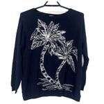 Chico's Palm Tree Womens Sweater Sz L Coastal Resort Beachy Embroidered Navy New Photo 0