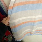 Cynthia Rowley Size Medium Pure Linen Striped Pop Over Blouse Stripes White Blue Photo 3