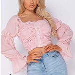 NWT Parisian Off Shoulder Ruched Sheer Top Womens 10 Black Romantic Coquette Pink Photo 0