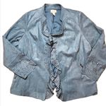 Chico's Light Blue Blazer Faux Suede Moto Jacket SZ 2 Business Casual Office Photo 1