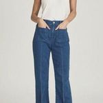 Reiss Isa High Rise Flared Wide Leg Stretch Denim Jeans in Mid Blue Size 24 Photo 0