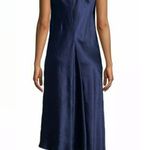 Vince NEW XS Asymmetrical Crinkled Satin Sleeveless Midi Dress Ink Dark Navy Photo 1