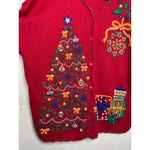 Work in Progress Red Knit Christmas Sweater Button Down Tree Size XL Womens Photo 2