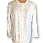 Vintage 90s Off White Knit Cardigan Sweater Crochet Diamond Pattern Long Sleeve Size L Photo 3