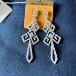 Geometric Drop Earrings | Silver Crystal | Formals Prom Photo 2