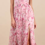 Lulus NWT  Novella Pink Floral Ruffled Bustier Lace-Up Maxi Dress Gala Size S Photo 0