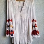 Free People White Mini Dress Embroidered Bell sleeves Size S (mend job pictured) Photo 0