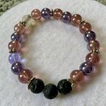 Fun handmade stretchy bracelet with pink and purple beads diffuser lava rocks Photo 2