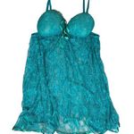 Unbranded Nightie Womens XL Teal Green Molded Cup Babydoll Lace V Neck Teddy Photo 0