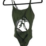 Womens Monokini One Piece Swimsuit Removable Cups Cutouts Lace Up Olive Green S Photo 0