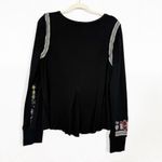 Free People X Marion Embroidered Thermal Waffle Knit Long Sleeve Cuff Top Black Photo 3