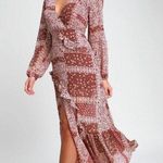 Lulus Maxi Dress Women Medium Rust Red Floral Patchwork Field of Flowers Long Photo 0