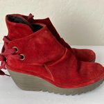 Fly London  Yama Wedge Suede Leather Back Tie Booties Red Orange Size 38 Photo 1