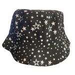 Black White Star Print Bucket Hat Cotton Summer Beach Festival Celestial NWOT Photo 0