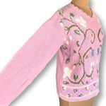 Vintage 90s Embroidered Floral Sweater Pink Scalloped Neck Cottage Flower Knit Size M Photo 6