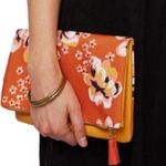 Rachel Pally  Reversible Orange & Yellow Floral Clutch Handbag Foldover Purse Photo 0