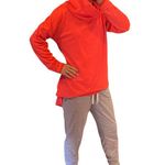 Comfy Neon Coral Knit High Low Scuba Hoodie Drape Neck Womens Medium Pullover Pink Photo 2