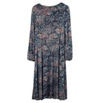 Talbots  Teal Paisley Stretch Shirred Blouson‎ Midi Dress Size L Large Classic Photo 5