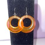 Vtg Retro Neon Pink Acrylic Hoop Dangle Earrings Fluorescent UV Reactive 70s Photo 1