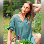 LAKEGauze Caftan Dress Large Cyprus Green Maxi Cotton V Photo 1