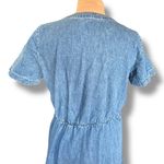 Vintage 90s Faded Glory Denim Button Front Midi Dress Short Sleeve Vneck Pockets Blue Size 12 Photo 6