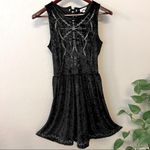 POL  crushed velvet embroidered swing dress, black, mock corset back , sz M Photo 5