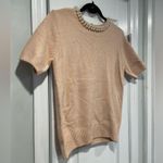 Truth Size S Beaded Pearl Neck Short Sleeve Pink Knit Sweater Top Keyhole Back Photo 1