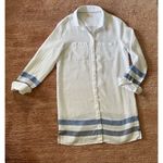 Boden Linen Tunic Shirt Dress White Blue Stripe Long Sleeve Button Front Women 4 Size undefined Photo 1