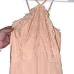 Lulu’s Women's Pink Chiffon Maxi Dress M Halter Formal Lace Detail Size M Photo 0