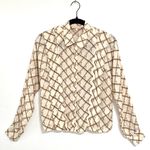 byTiMo Layered Floral Check Printed Satin Jacquard Button Down Shirt Size Small Tan Photo 2