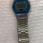Vintage Delphi TM VIII Digital LCD Wrist Watch Silver Tone Womens Blue Face. Photo 0