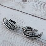 Vintage Clip On Earrings Silver Tone Feather Duo Photo 1