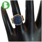 14K SOLID YELLOW GOLD WITH BLUE DRUZY QUARTZ STACKED WRAP STYLE RING (5.25) Photo 0
