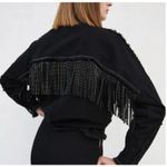 ZARA Rhinestone Fringe Studded Jean Jacket Black Size Medium Photo 3