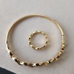 Gold Filled Chain Link Clamper Bangle Bracelet Adjustable Ring Set Photo 7
