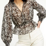 The Kooples Flowing Black and White Zebra Print Sheer V Neck Blouse Size Medium Photo 0