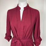 Studio M Red Half Sleeve Tie Belt Mandarin Monk Collar Shirt Knee Length Dress S Photo 3