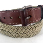 Gap ‎ Unisex Genuine Leather Elastic Woven Braided Waist Belt Beige Tan Size 32 Photo 0